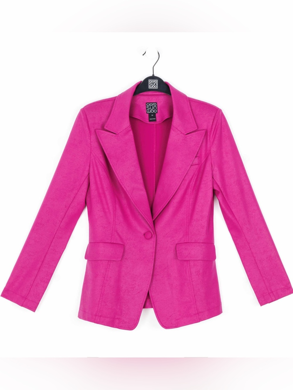 Clara Sun Woo. Liquid Leather Signature Pocket Blazer. Magenta. Size Medium.